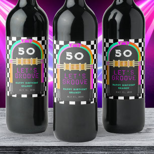 Etiqueta Para Botella De Vino Jukebox Retro Checkerboard 50 cumpleaños