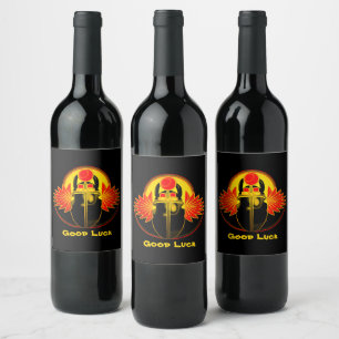 Etiqueta Para Botella De Vino Kherpi Dios del Sol Naciente, escarabajo escarabaj