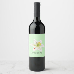 Etiqueta Para Botella De Vino Kids Cute acuarela ladybug Bee on lily Flower