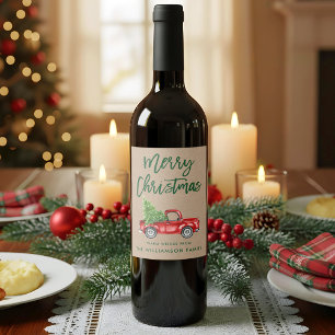 Etiqueta Para Botella De Vino Kraft Green Brush Navidades de escritura de pincel