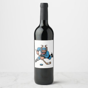 Etiqueta Para Botella De Vino Krampus espeluznante jugando al hockey sobre hielo