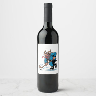 Etiqueta Para Botella De Vino Krampus espeluznante jugando hockey sobre hielo en
