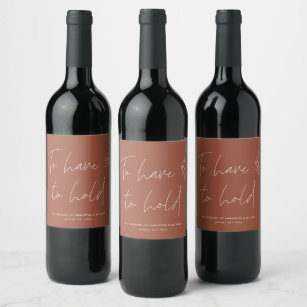 Etiqueta Para Botella De Vino La caligrafía moderna muestra al Boda de Terracott