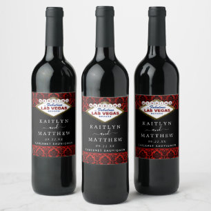 Etiqueta Para Botella De Vino La colección de Bodas Purpurinas Damask Las Vegas