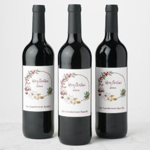 Etiqueta Para Botella De Vino La corona navideña personalizada con el año