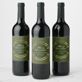Etiqueta Para Botella De Vino La familia Johnson Navidades Green Faux Gold