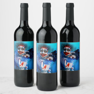 Etiqueta Para Botella De Vino La figura siniestra de payaso de Halloween de Slip