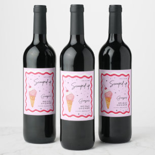 Etiqueta Para Botella De Vino La han recogido Rosa y Rojo Ondulado Retro