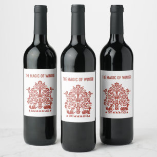 Etiqueta Para Botella De Vino La Magia del Invierno Arte Popular Escandinavo Bos