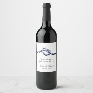 Etiqueta Para Botella De Vino La marina Boda náutica atando azul el nudo