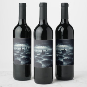 Etiqueta Para Botella De Vino La noche de la oscuridad, la ciudad de Boutlle peg