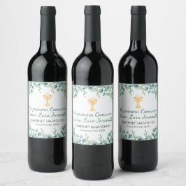 Etiqueta Para Botella De Vino La primera comunión de las hojas verdes refinadas