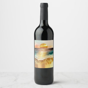 Etiqueta Para Botella De Vino La Serie de Playa de Acuarela Diseño 3