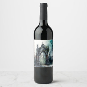 Etiqueta Para Botella De Vino La serie de puertas de cementerio góticas Diseño 1