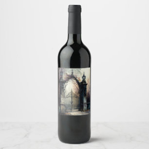 Etiqueta Para Botella De Vino La serie de puertas de cementerio góticas Diseño 1