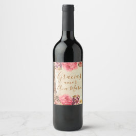 Etiqueta Para Botella De Vino La Torre Eiffel de época Rosas florales chic Shabb