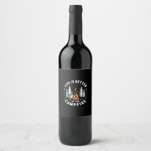 Etiqueta Para Botella De Vino La vida es mejor en la fogata Divertido camping