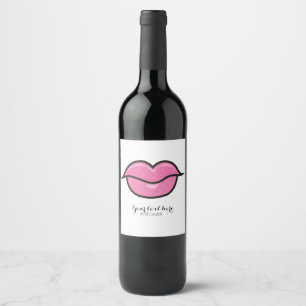 Etiqueta Para Botella De Vino Labios Brillo Rosa Beso Maquillaje Belleza Fiesta 