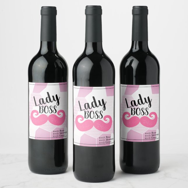 Etiqueta Para Botella De Vino Lady Boss / Mustache Rosa (Botellas)