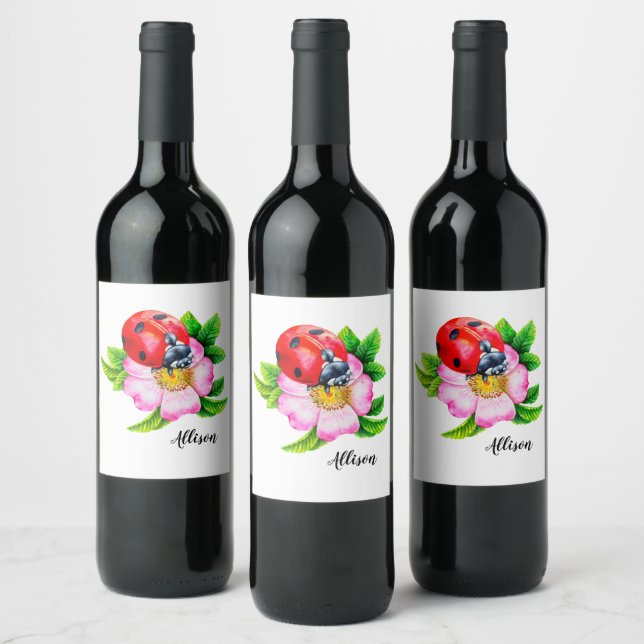 Etiqueta Para Botella De Vino Ladybug (Botellas)