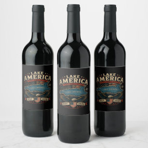 Etiqueta Para Botella De Vino Lago América EE. UU. Anteriormente Divertido Patri