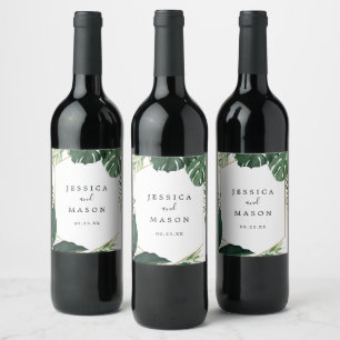 Etiqueta Para Botella De Vino Láminas de vino Boda de Monstera Tropical