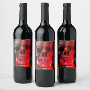 Etiqueta Para Botella De Vino Láminas de vino Red Human Skull Personalizado