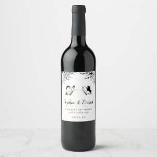 Etiqueta Para Botella De Vino Lápiz blanco negro Tinta mariposa botánica