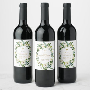 Etiqueta Para Botella De Vino Las Peonías Florales Blancas Modernas Son Bautismo