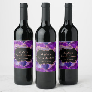 Etiqueta Para Botella De Vino Las secuelas moradas y rosas oscuras se agobian 16