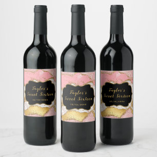 Etiqueta Para Botella De Vino Las Secuencias Rosa Doradas Agate Sweet Dieciséis