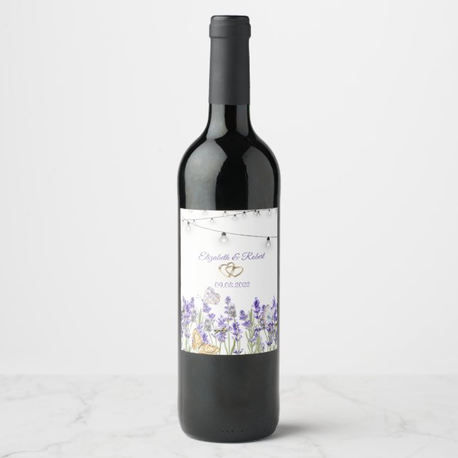 Etiqueta Para Botella De Vino Lavander Butterflies Botánico (Anverso)