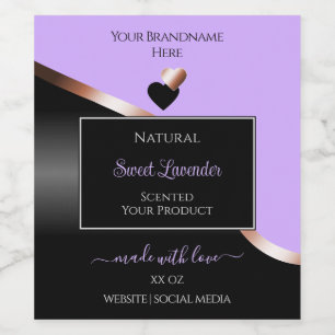 Etiqueta Para Botella De Vino Lavender Black Wavy Rosa Gold Hearts Etiqueta de p