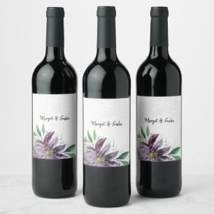 Etiqueta Para Botella De Vino Lazo acuarela de loto abstracto morado personaliza