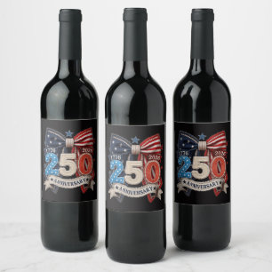 Etiqueta Para Botella De Vino Lazo de bandera americana 250 aniversario Patrióti