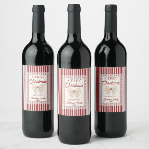 Etiqueta Para Botella De Vino Lazo de encaje vintage Rayas rojas retro Fiesta de