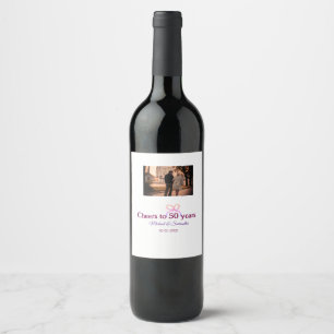 Etiqueta Para Botella De Vino Lazo rosa celebra 50 años de aniversario de bodas