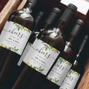 Etiqueta Para Botella De Vino Lemones y hojas amarillas de color acuático modern