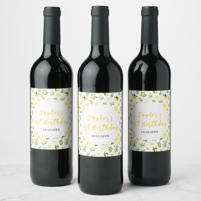 Etiqueta Para Botella De Vino Lemons and Foliage Birthday (Botellas)