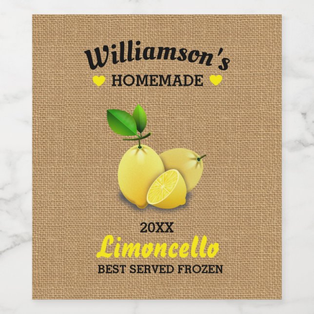 Etiqueta Para Botella De Vino Lemons Limoncello Rustic Burlap (Etiqueta única)