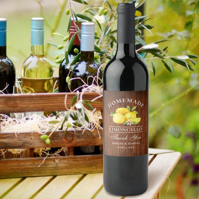 Etiqueta Para Botella De Vino Lemons Wood Limoncello Gracias Botellas (Customize to change text size or text style.)