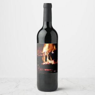 Etiqueta Para Botella De Vino Leños en la chimenea Fotografía de fuego cálido
