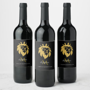 Etiqueta Para Botella De Vino León con Corona - Estilo Oro 1 + texto