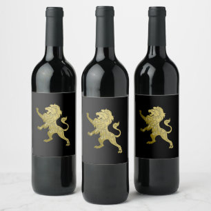 Etiqueta Para Botella De Vino León real de oro sobre negro
