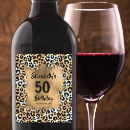 Etiqueta Para Botella De Vino Leopard Animal Print 50th Birthday Personalizado