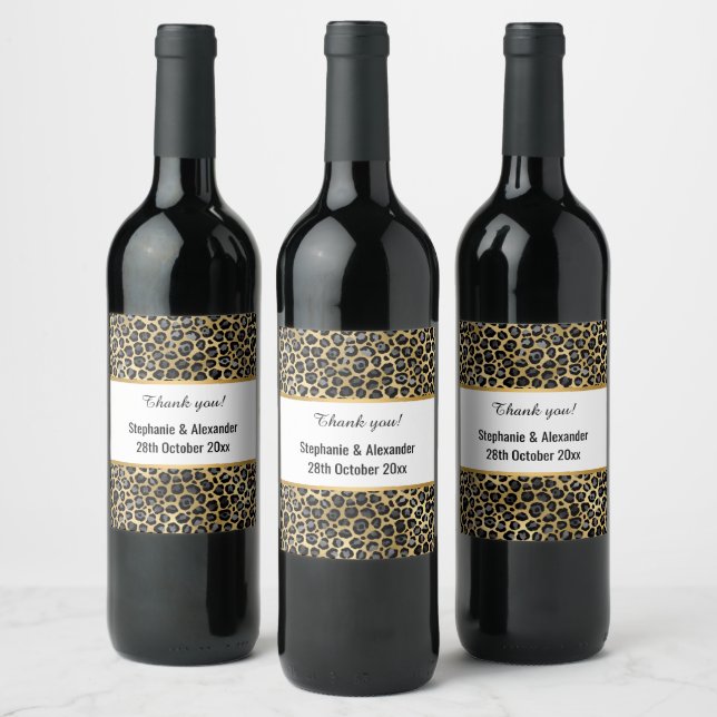 ETIQUETA PARA BOTELLA DE VINO LEOPARD GOLD PERSONALIZADO (Botellas)