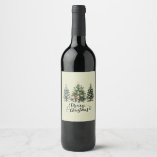 Etiqueta Para Botella De Vino Leopardo Feliz Navidad Árbol Coquette Lazo Navidad
