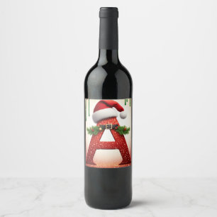 Etiqueta Para Botella De Vino Letra A de Gorro de Santa para Regalos Familiares