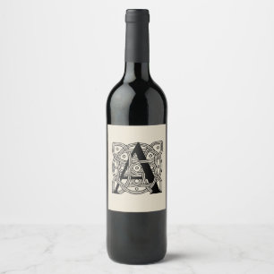 Etiqueta Para Botella De Vino Letra A Monograma Estampa de Nudo Céltico Vintage