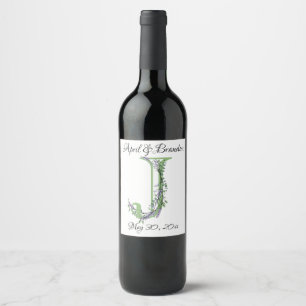 Etiqueta Para Botella De Vino Letra alfabética J Lavender Eucalyptus